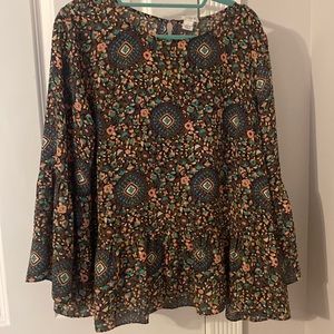 Colorful J Crew blouse with long sleeves